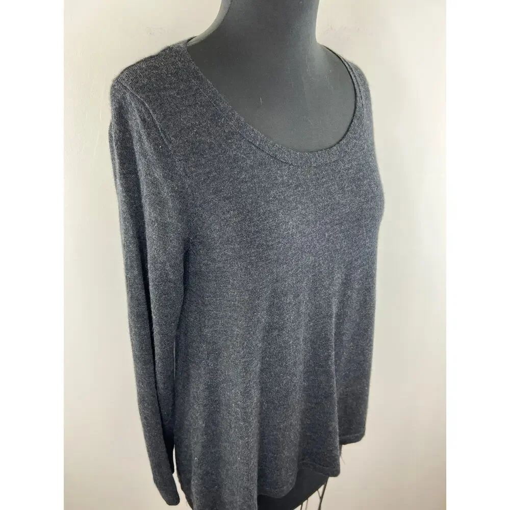 Eileen Fisher Merino Wool Dark Gray Scoop Neck Light Pullover Sweater S Small